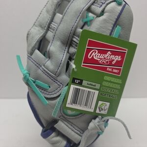 Rawlings 12" Softball Glove in Light Gray with Teal Accents